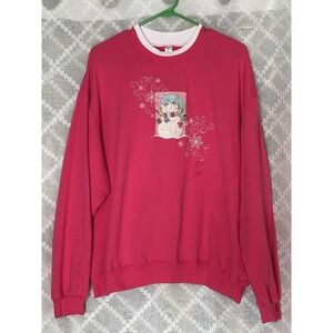 Vintage Grandma‎ Sweatshirt Women's 2X Crewneck Rose Pink Trees Christmas 90s